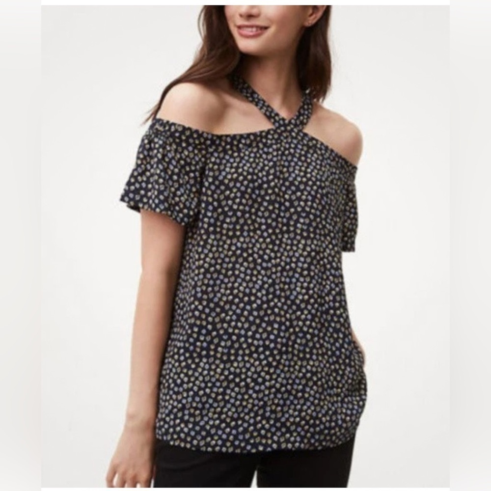 Ann Taylor Loft Cold Shoulder Romantic whimsical Cross Button Blouse